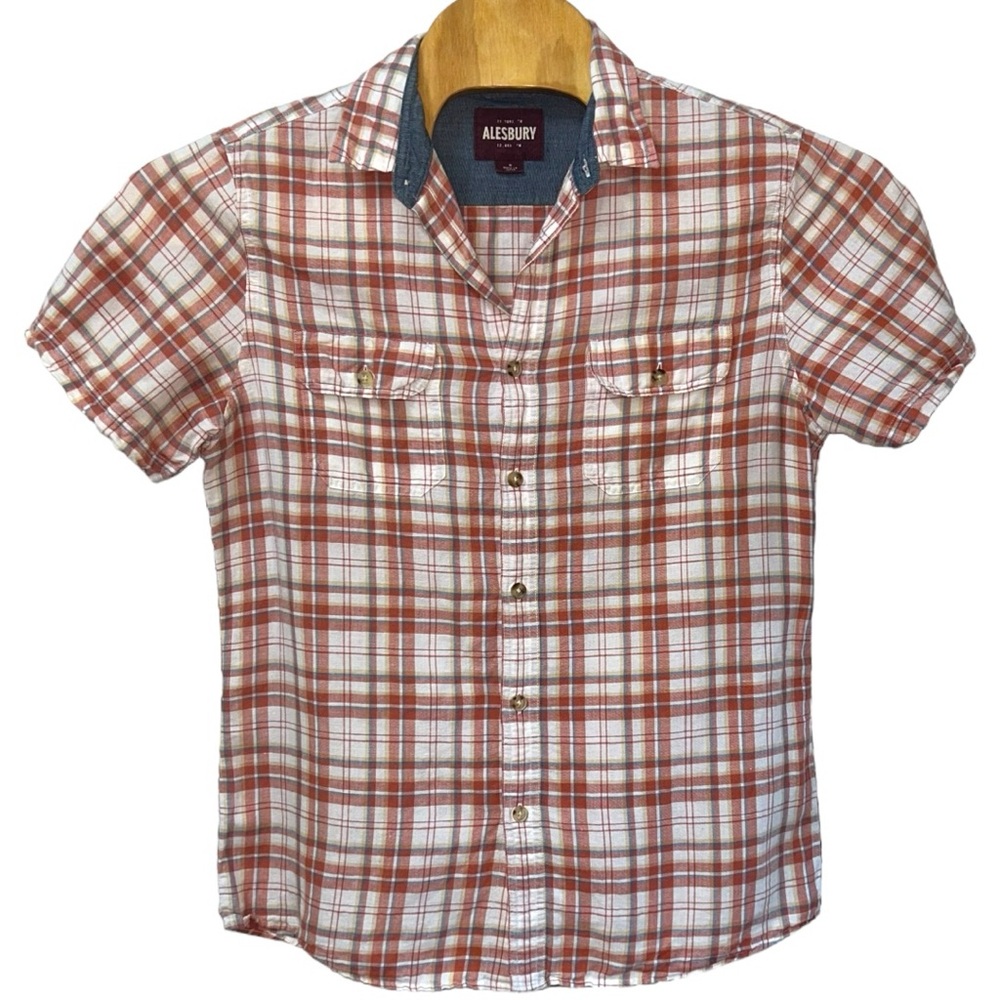 Alesbury Men’s Slim Fit Short Sleeve Button‎ Down Plaid Shirt   Sz M